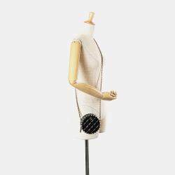 Chanel Black Quilted Calfskin Pearl Studded Round Clutch with Chain
