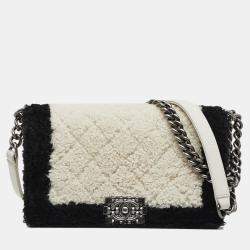 Chanel White Medium Shearling Boy Flap