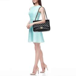 Pre Owned Chanel Black Quilted Caviar Leather Maxi Classic Double Flap Bag