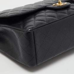 Pre Owned Chanel Black Quilted Caviar Leather Maxi Classic Double Flap Bag