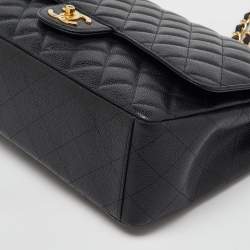 Pre Owned Chanel Black Quilted Caviar Leather Maxi Classic Double Flap Bag
