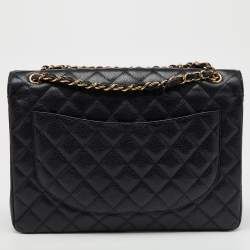 Pre Owned Chanel Black Quilted Caviar Leather Maxi Classic Double Flap Bag