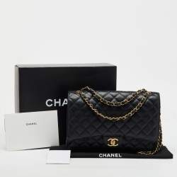 Pre Owned Chanel Black Quilted Caviar Leather Maxi Classic Double Flap Bag