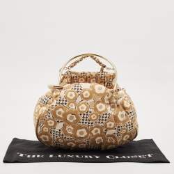 Chanel Beige Camellia Print Canvas CC Metal Handle Hobo
