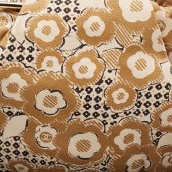 Chanel Beige Camellia Print Canvas CC Metal Handle Hobo