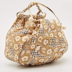 Chanel Beige Camellia Print Canvas CC Metal Handle Hobo