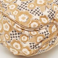 Chanel Beige Camellia Print Canvas CC Metal Handle Hobo