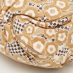 Chanel Beige Camellia Print Canvas CC Metal Handle Hobo