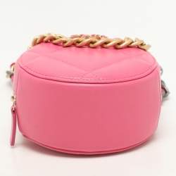 Pre Owned Chanel Pink Quilted Leather Chanel 19 Round Clutch Bag