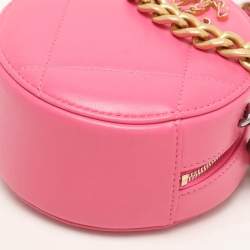 Pre Owned Chanel Pink Quilted Leather Chanel 19 Round Clutch Bag