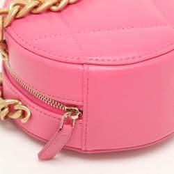 Pre Owned Chanel Pink Quilted Leather Chanel 19 Round Clutch Bag