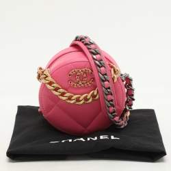 Pre Owned Chanel Pink Quilted Leather Chanel 19 Round Clutch Bag