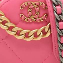 Pre Owned Chanel Pink Quilted Leather Chanel 19 Round Clutch Bag