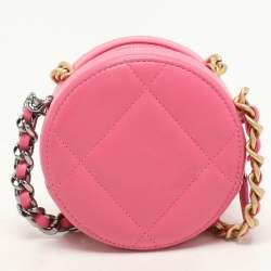 Pre Owned Chanel Pink Quilted Leather Chanel 19 Round Clutch Bag
