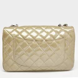 Chanel Olive Green Quilted Patent Leather Triple Compartment Flap Bag 
