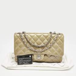Chanel Olive Green Quilted Patent Leather Triple Compartment Flap Bag 