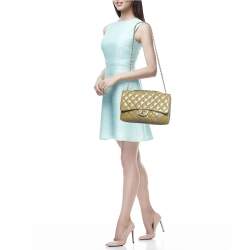 Chanel Olive Green Quilted Patent Leather Triple Compartment Flap Bag 