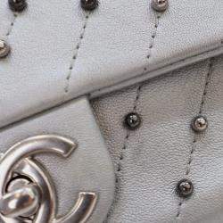 Chanel Silver Lambskin Chevron Mini Rectangular Stud Wars Flap Bag