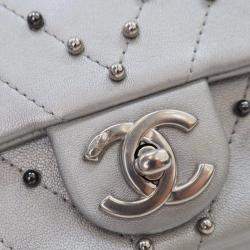 Chanel Silver Lambskin Chevron Mini Rectangular Stud Wars Flap Bag