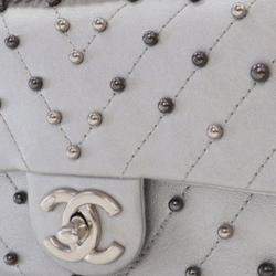 Chanel Silver Lambskin Chevron Mini Rectangular Stud Wars Flap Bag