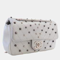 Chanel Silver Lambskin Chevron Mini Rectangular Stud Wars Flap Bag