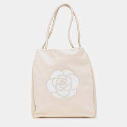 Chanel Brown Camellia Lambskin Logo Tote Bag