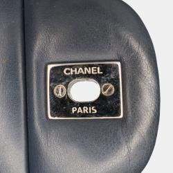 Chanel Navy Blue Jumbo Classic Chevron Patent Double Flap Bag
