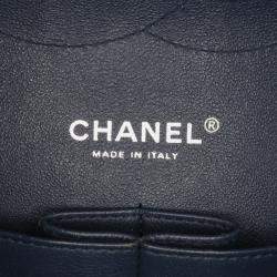 Chanel Navy Blue Jumbo Classic Chevron Patent Double Flap Bag