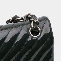 Chanel Navy Blue Jumbo Classic Chevron Patent Double Flap Bag