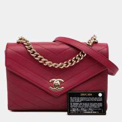 Chanel Red Small Calfskin Coco Chevron Envelope Flap Bag