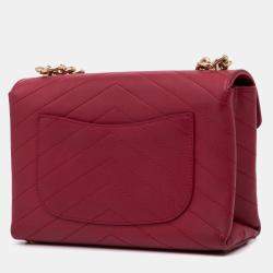 Chanel Red Small Calfskin Coco Chevron Envelope Flap Bag