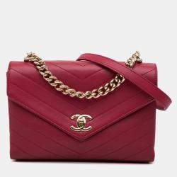 Chanel Red Small Calfskin Coco Chevron Envelope Flap Bag