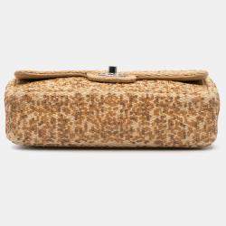 مملوكة مسبقًا Chanel Brown Small Raffia Sequin Single Flap Bag