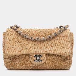 مملوكة مسبقًا Chanel Brown Small Raffia Sequin Single Flap Bag