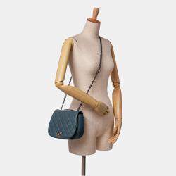 Pre Owned Chanel Navy Blue Small Quilted Caviar Casual Pocket Flap Bag