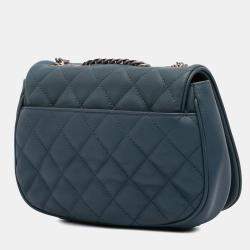 Pre Owned Chanel Navy Blue Small Quilted Caviar Casual Pocket Flap Bag