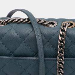 Pre Owned Chanel Navy Blue Small Quilted Caviar Casual Pocket Flap Bag