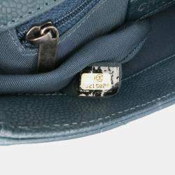 Pre Owned Chanel Navy Blue Small Quilted Caviar Casual Pocket Flap Bag