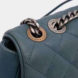 Pre Owned Chanel Navy Blue Small Quilted Caviar Casual Pocket Flap Bag