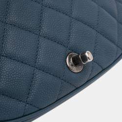Pre Owned Chanel Navy Blue Small Quilted Caviar Casual Pocket Flap Bag