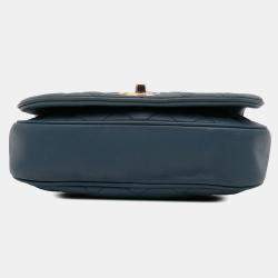 Pre Owned Chanel Navy Blue Small Quilted Caviar Casual Pocket Flap Bag