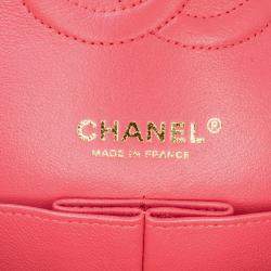 Pre Owned Chanel Pink Medium Classic Chevron Lambskin Double Flap Bag