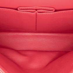Pre Owned Chanel Pink Medium Classic Chevron Lambskin Double Flap Bag