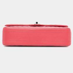 Pre Owned Chanel Pink Medium Classic Chevron Lambskin Double Flap Bag