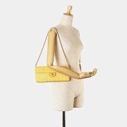 Pre Owned Chanel Yellow New Travel Line Nylon East West Flap Bag