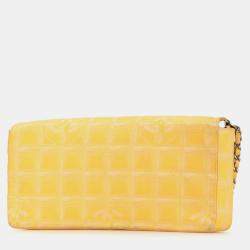 Pre Owned Chanel Yellow New Travel Line Nylon East West Flap Bag