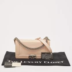 Pre Owned Chanel Beige Glazed Leather Medium Boy Flap Bag