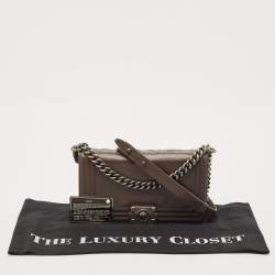 Pre Owned Chanel Dark Beige Glazed Leather Medium Boy Flap Bag