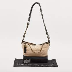 Chanel Beige/Black Quilted Aged Leather Medium Gabrielle Hobo
