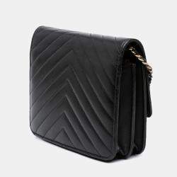 Chanel Black CC Chevron Lambskin Square Wallet On Chain